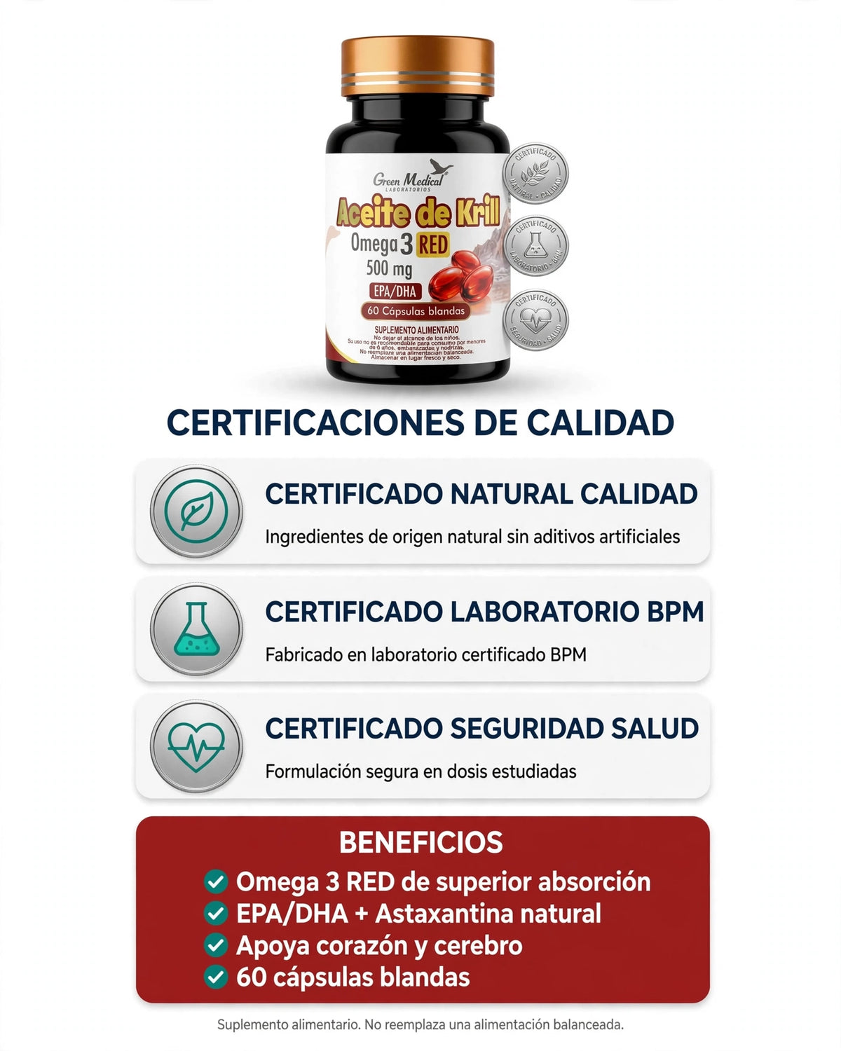 Aceite de Krill Omega 3 Red 500 mg - 60 cápsulas