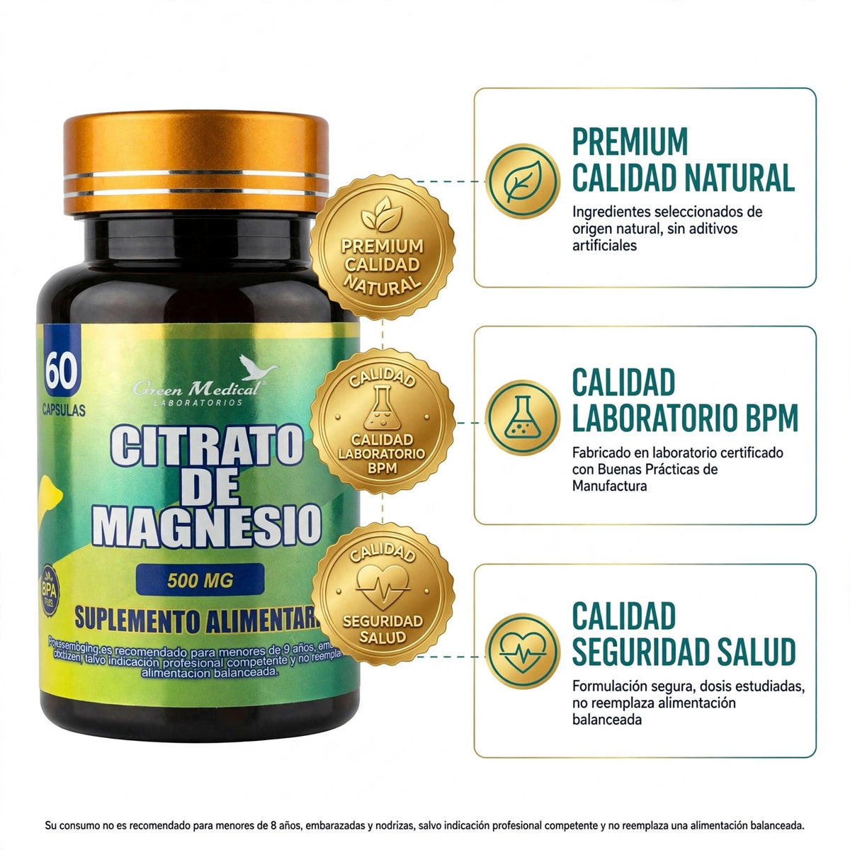 Citrato de Magnesio 500 mg - 60 cápsulas