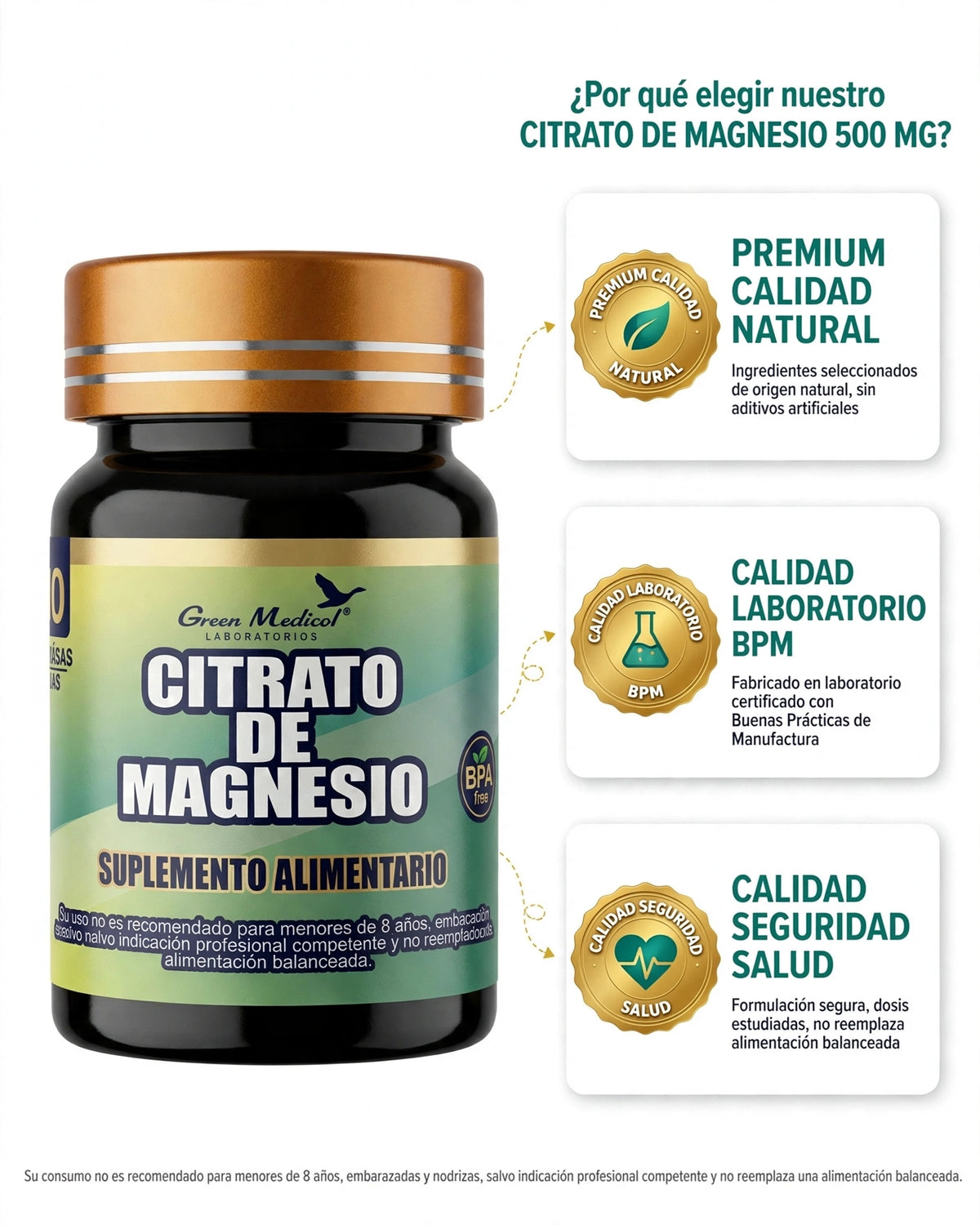 Citrato de Magnesio 500 mg - 30 cápsulas