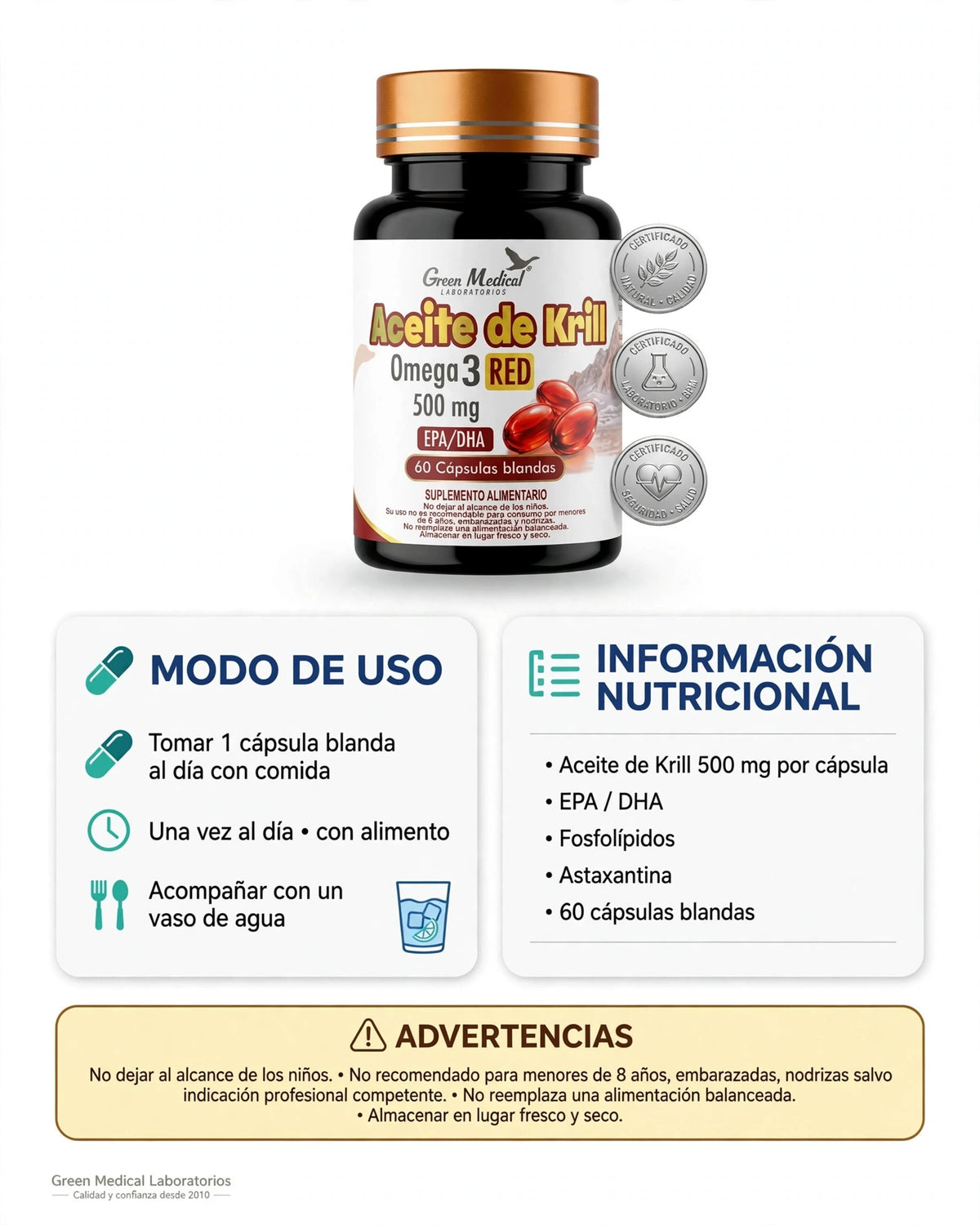 Aceite de Krill Omega 3 Red 500 mg - 60 cápsulas
